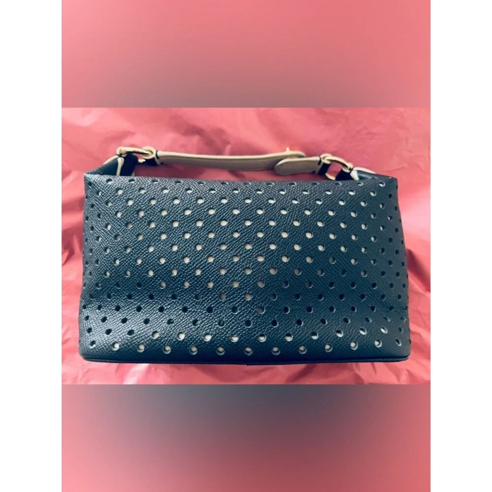 Coach Perforated Leather Shoulder Bag in Navy Coach Leather Women 